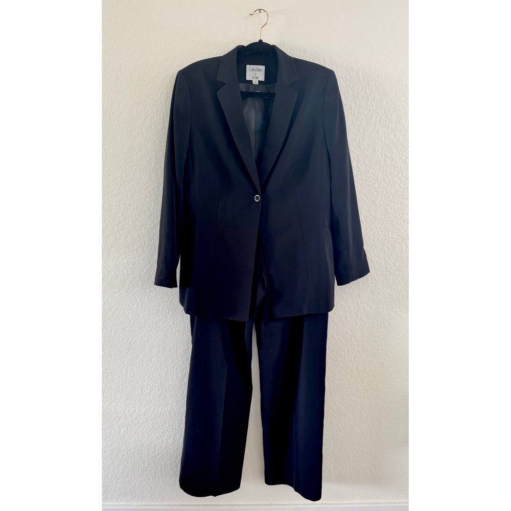 Le Suit Trouser Set Women 14‎ Black Vintage High Rise Wide Leg Pants Suit